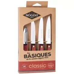 Coffret De 3 Couteaux Et Un éplucheur - Manche Bois - Nogent 3 Etoiles